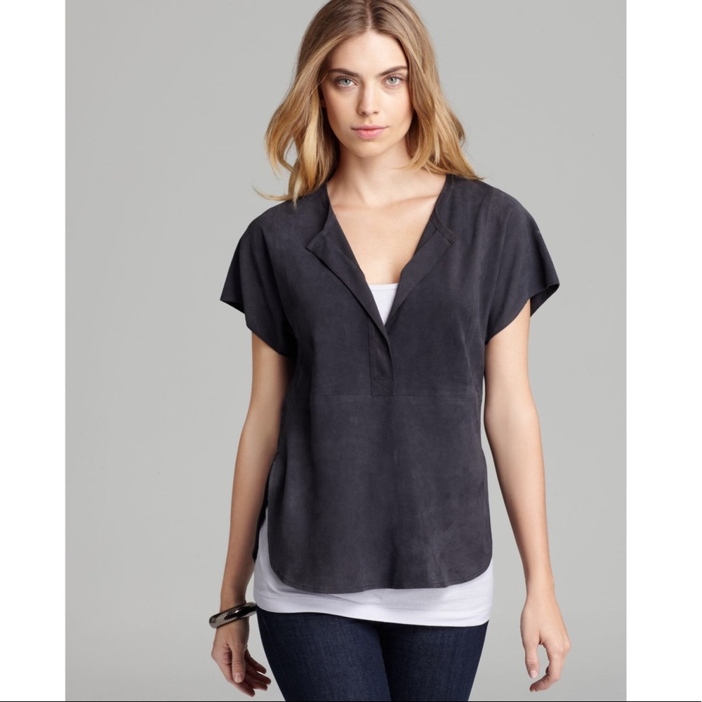 Vince Half Placket Suede Top - Picture 1 of 5